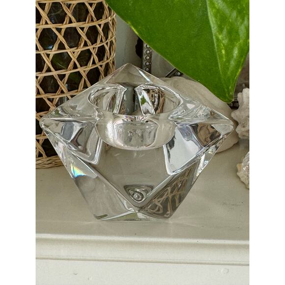 Orrefors Crystal Multi-Faceted Triangle Tealight Candle Holder - Picture 10 of 11